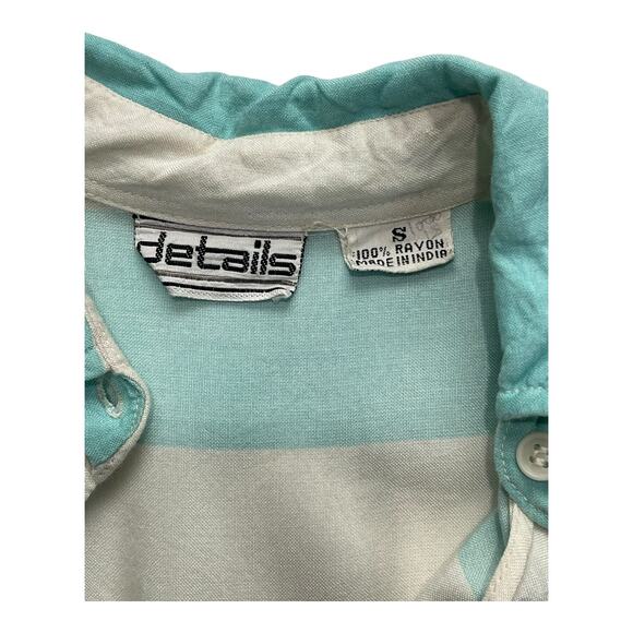 Vintage Details Blue & White Striped Rayon Top Size Small Long Sleeve 3/4 Button - Picture 4 of 5